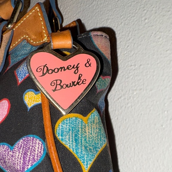 Dooney & Bourke Black Heart Y2K Pattern Shoulder Bag with Tan Straps - Picture 2 of 16